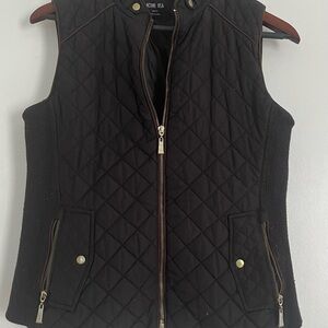 Black Quilted Dress Vest with Gold Accents